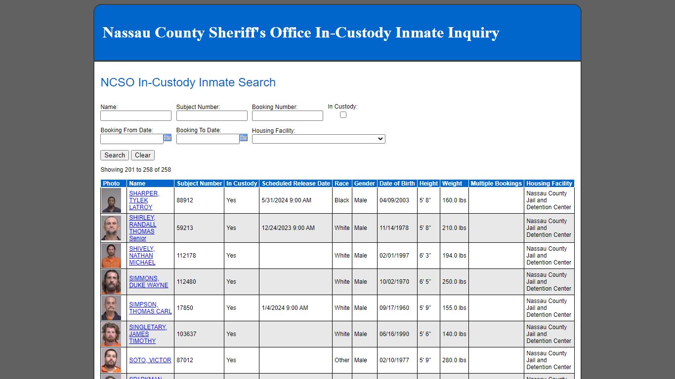 NCSO In-Custody Inmate Search
